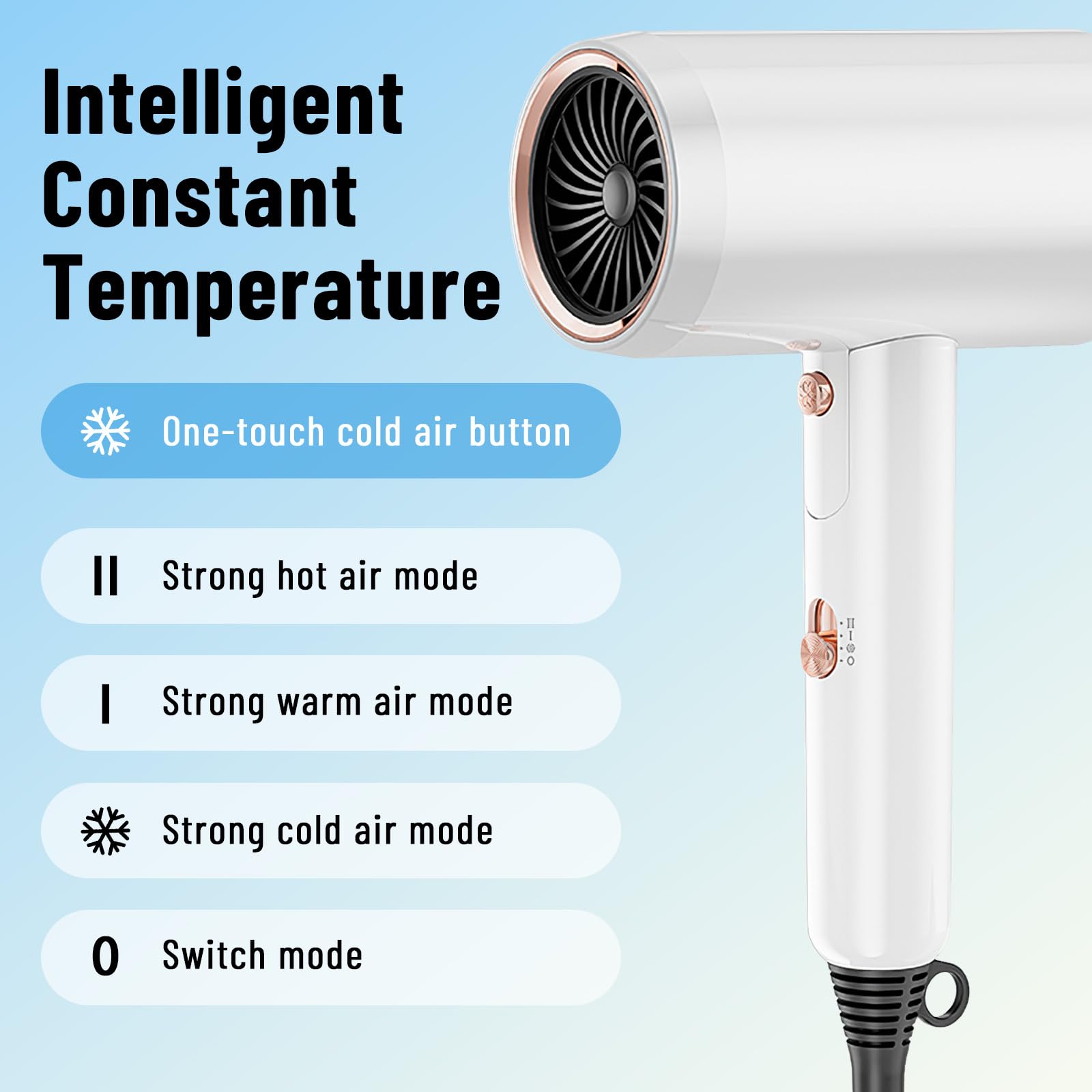 Suszarka do włosów, Profesjonalna jonowa przenośna suszarka 2400W, do domu i salonów fryzjerskich, 3 temperatury / 2 prędkości oraz akcesoria, dyfuzor, dysze