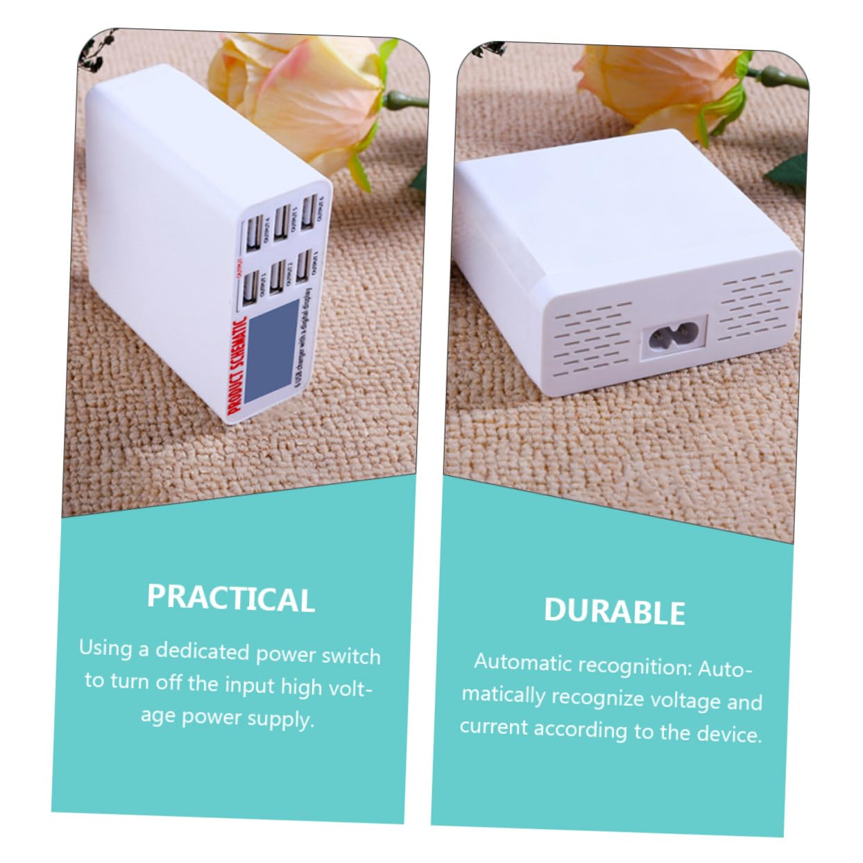 Mipcase Estación de Carga Inteligente USB de 6 Puertos Pantalla LCD, Adaptador de Corriente Multipuerto de 40w, Material Abs y PC para Carga Rápida y Segura