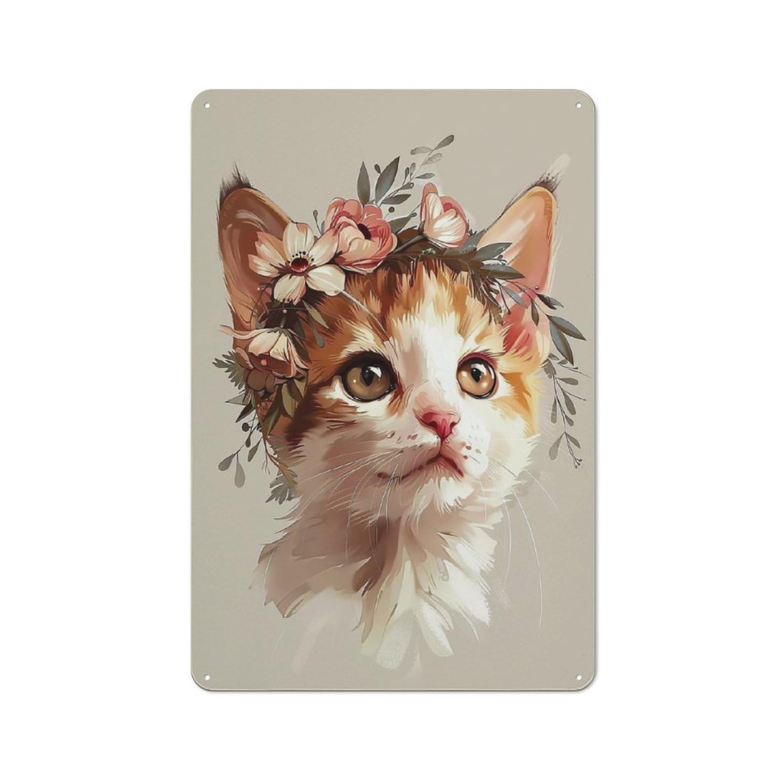 Tin Wall Plaque 30x20cm with Cat Flower for Hobby Room Or Studio, for Updating Hobby Room And Studio after Moving