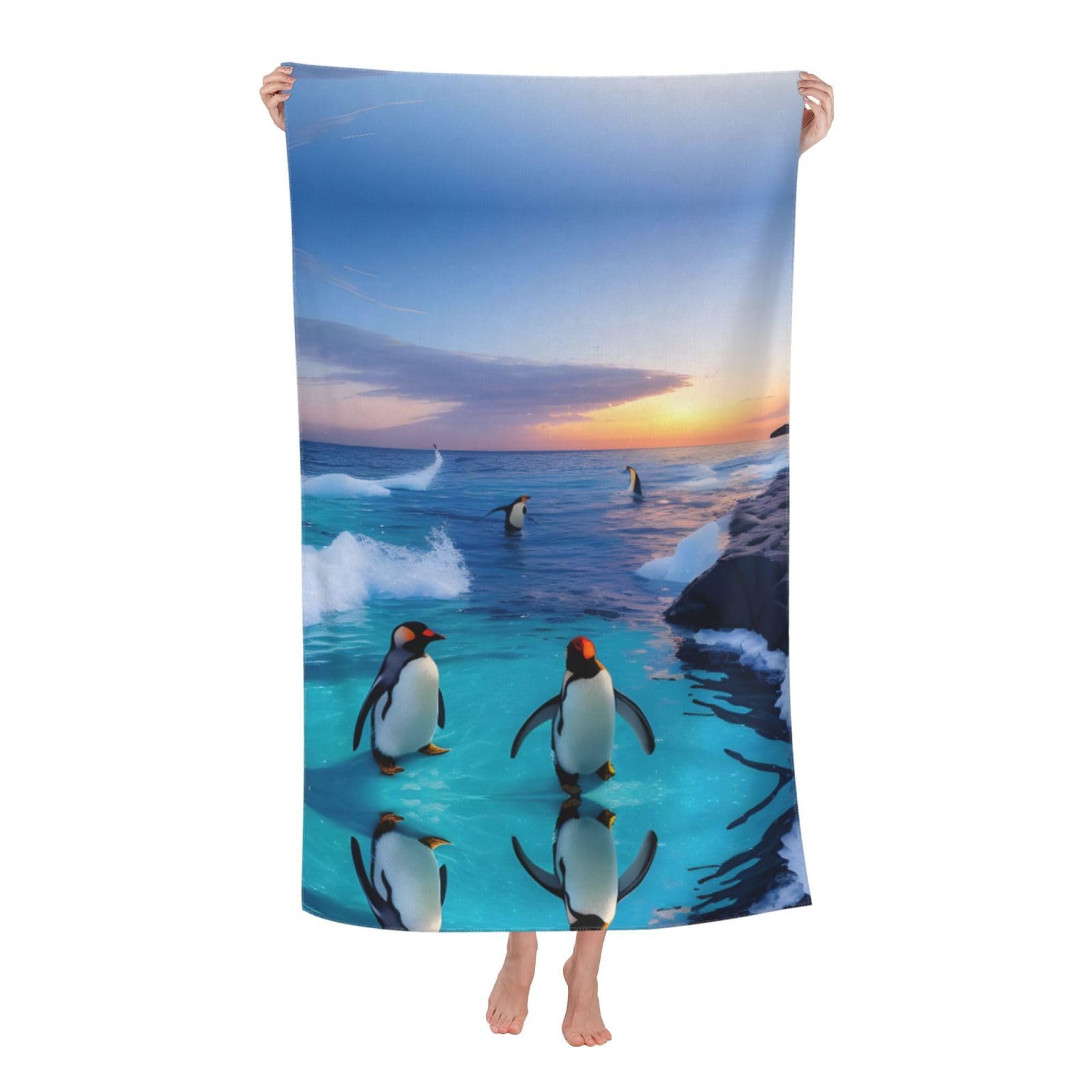 Oazcvbnn Women's White Penguin And Sea Print Adult Beach Towel Summer Travel Pool Vacation Swimming Fitness Outdoor Adventures