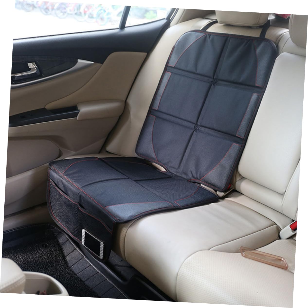 Cabilock Protezione Sedile Auto per Bambini, Tappetino Nero | Cuoio Oxford Cotone, Lavabile e Resistente All'acqua, Tasche Integrate per Viaggio