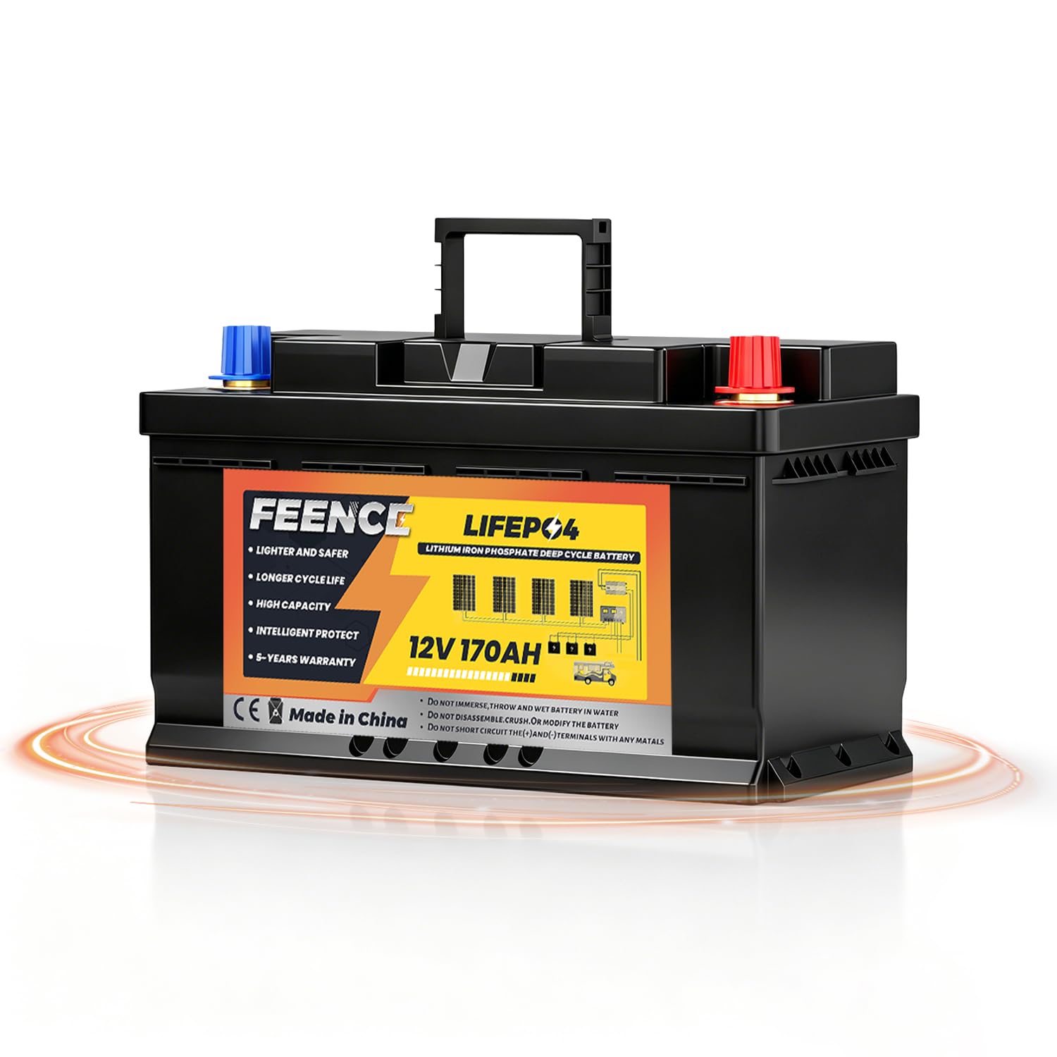 Selbsterwärmung 12V 170AH Lifepo4 Lithium Batterie mit 150A BMS, 2176Wh Capacity, -20℃ Ladung, 15000 Tiefzyklus Wiederaufladbare Lithium Akku für Wohnmobil, Notstromversorgung, Solar & Netzunab
