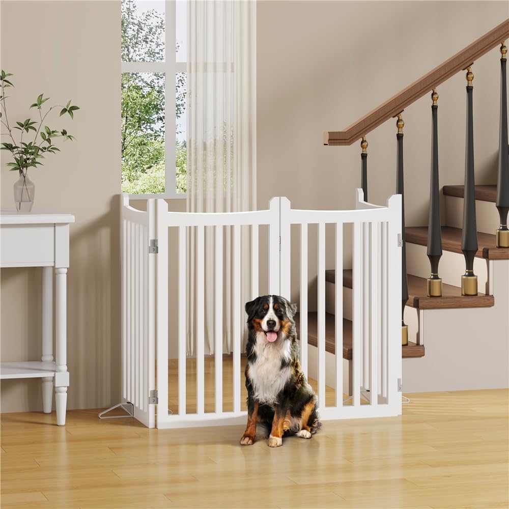 Yaheetech Barrière de sécurité sans perçage autoportante Pliable Parc pour Chien en Bois 201,5×90,5×2cm Barrière Chien Intérieur Parc Chiot Clôture pour Animaux de Compagnie