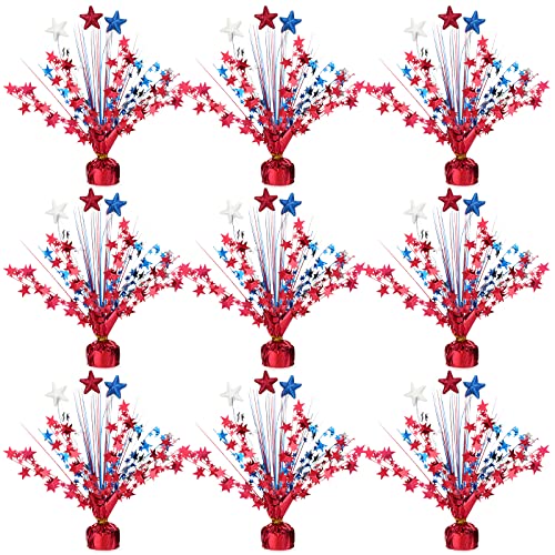 Image of Qunclay 9 Pcs 4th of July Decorations Metallic Patriotic Decorations Blue Red White Star Centerpieces for Tables Independence Day Celebration Supplies Decor for Memorial Day