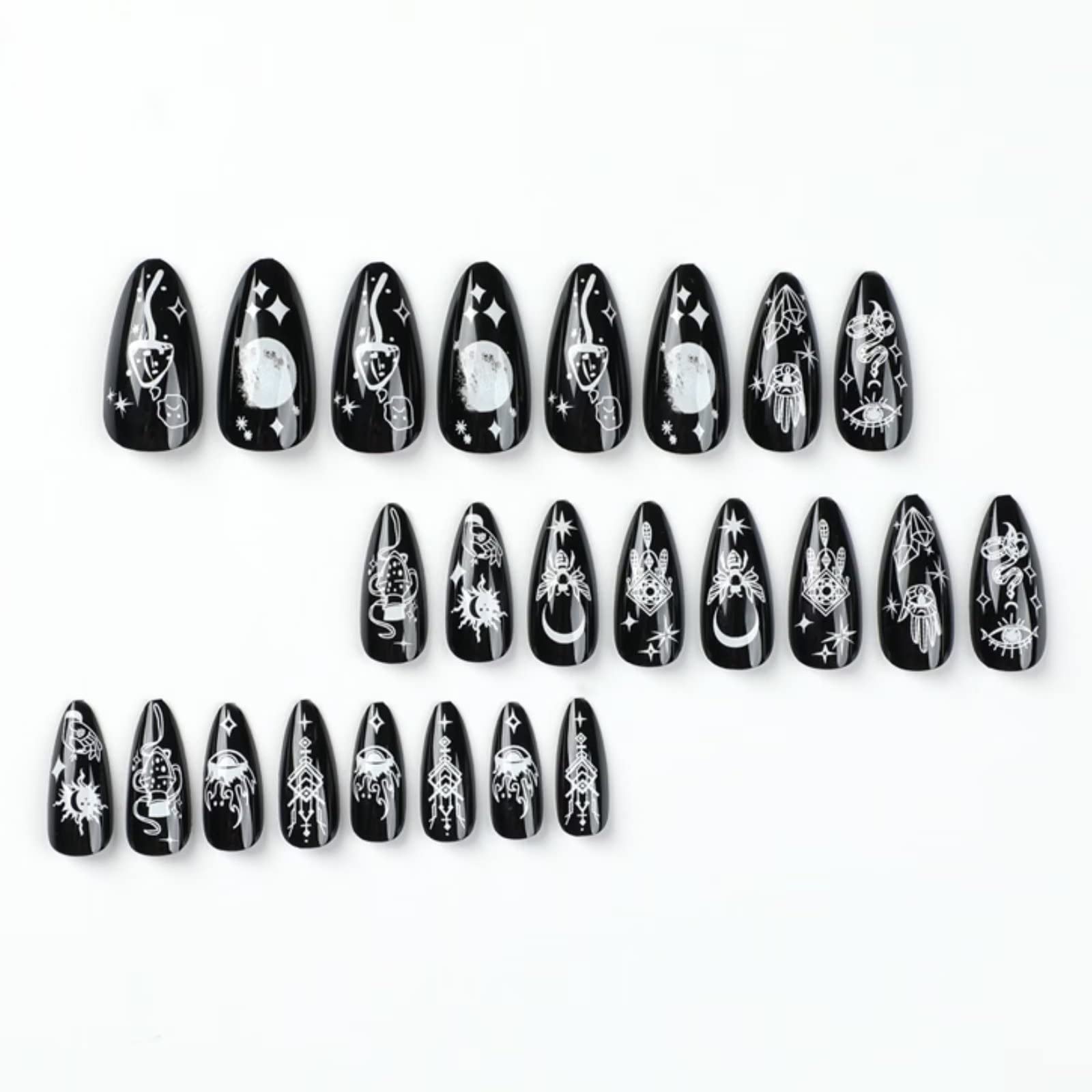 RUNRAYAY 24Pcs Press on Nails Almond, Black Punk Snake Fake Nails Coffin, False Nails for Women and Girls - Image 4