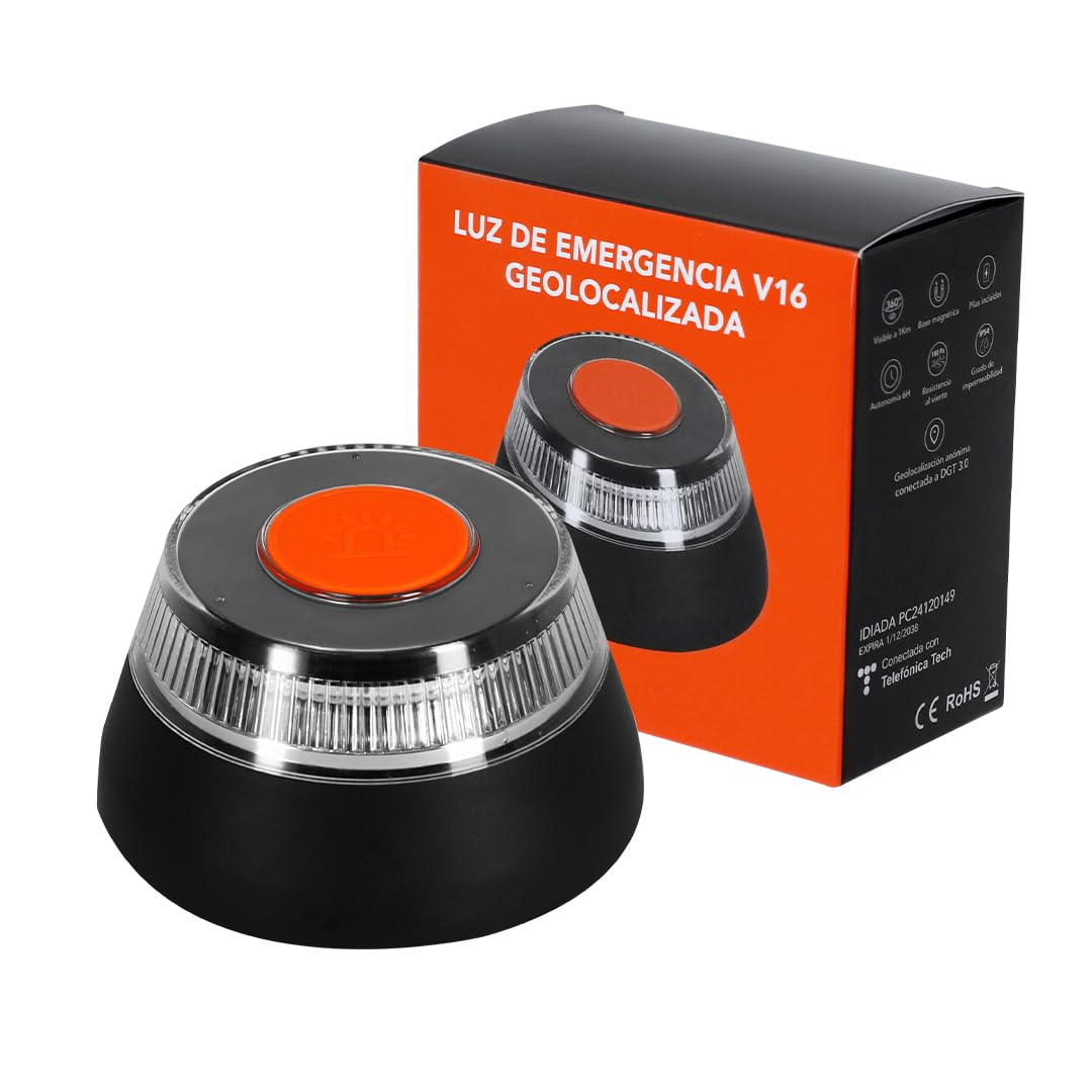 Emergency Light V16 with Geolocation (Includes SIM) | DGT Certified Beacon | Mandatory From January 1, 2026