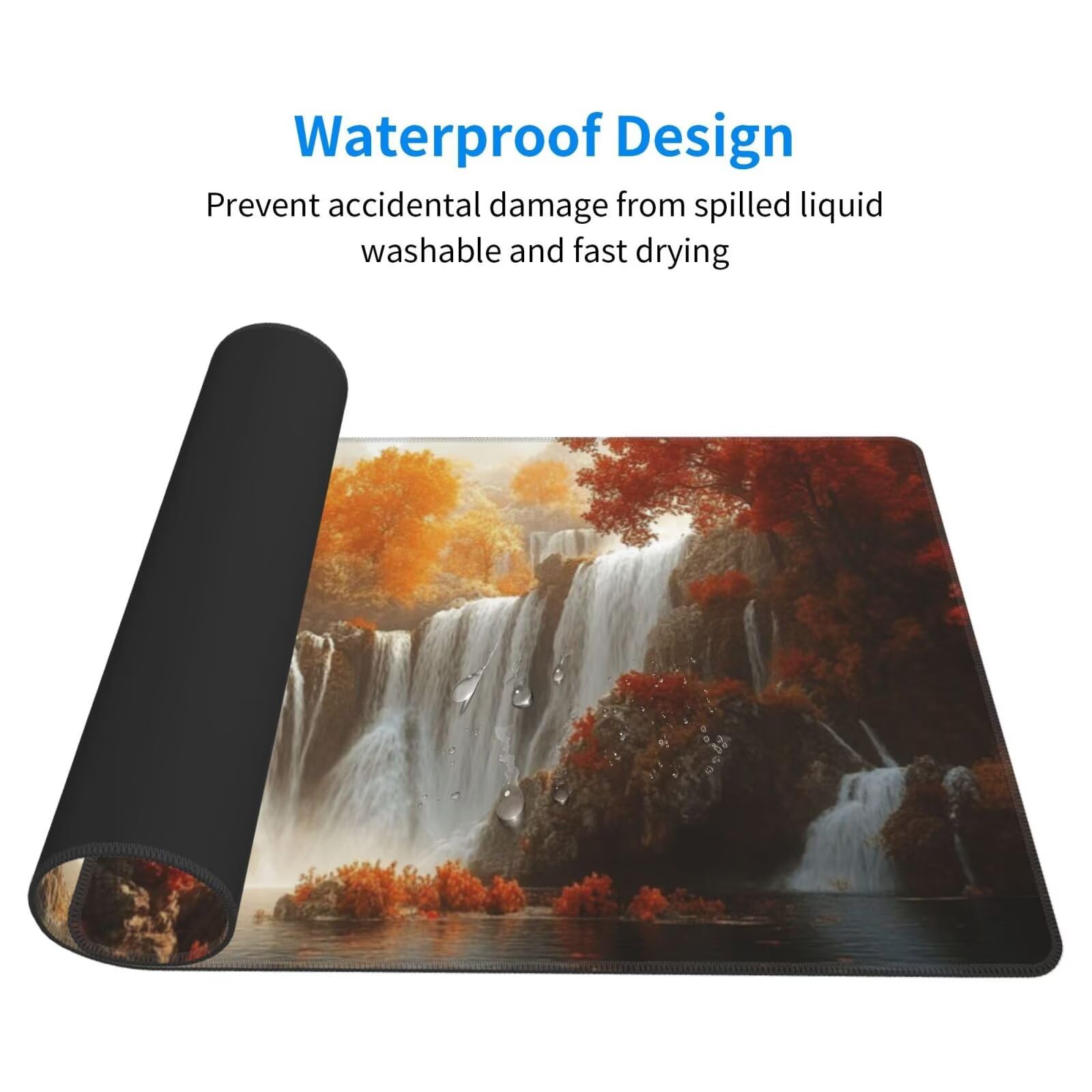 Żółta podkładka pod mysz XXL Wodospad Podkładka na biurko 1600 x 800 x 3 mm zmywalna podkładka do gier na laptopa, z antypoślizgową gumową podstawą do gier, PC, pracowników biurowych Y949