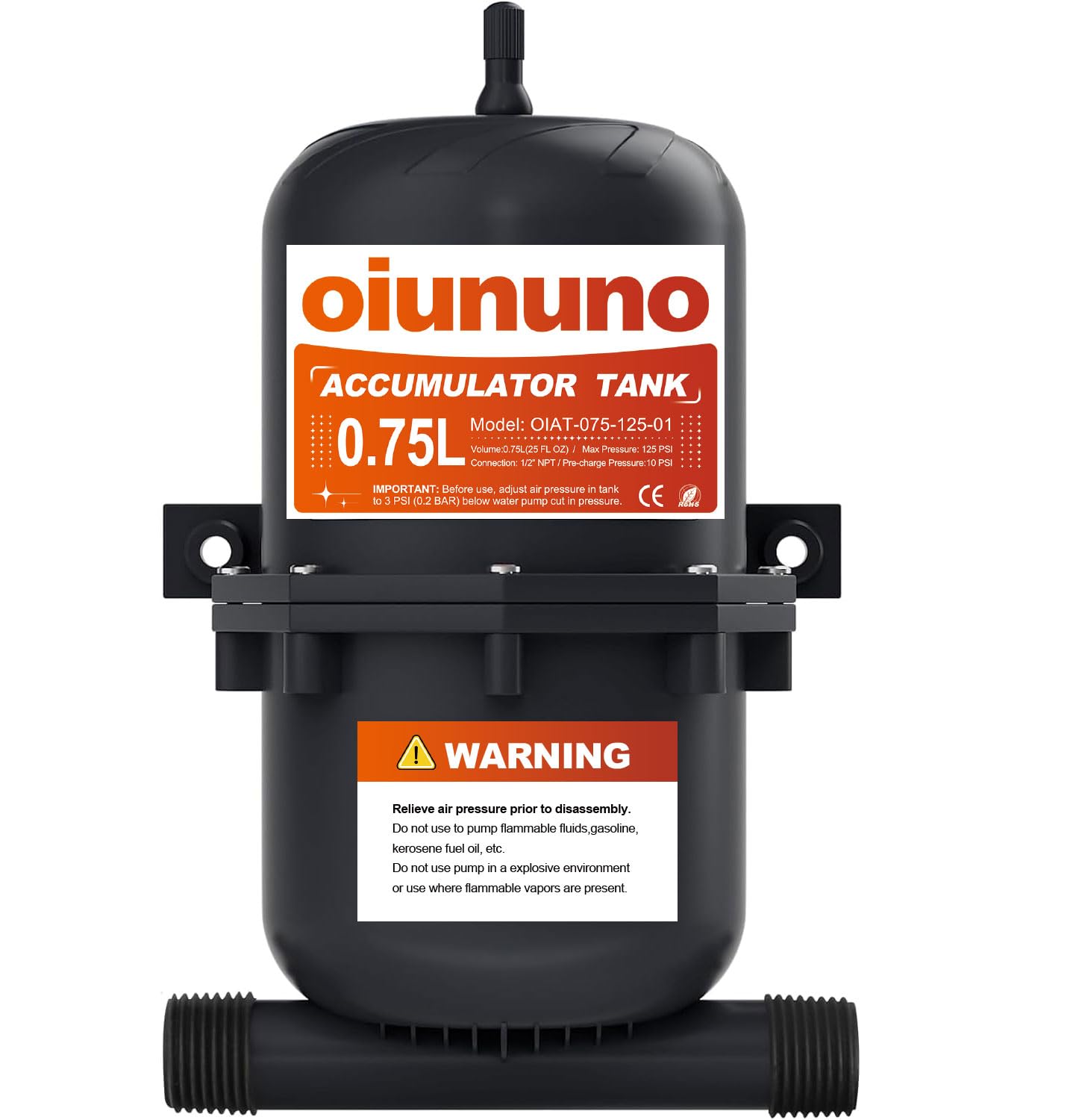 Oiununo Rv Pre-Pressurized Accumulator Tank, 0.75L 25 Oz Max 125Psi, 1/2 Mnpt Port Fitting,Suitable For Rv, Boat, Travel Trailer, Caravan (0.75L (25 Oz))