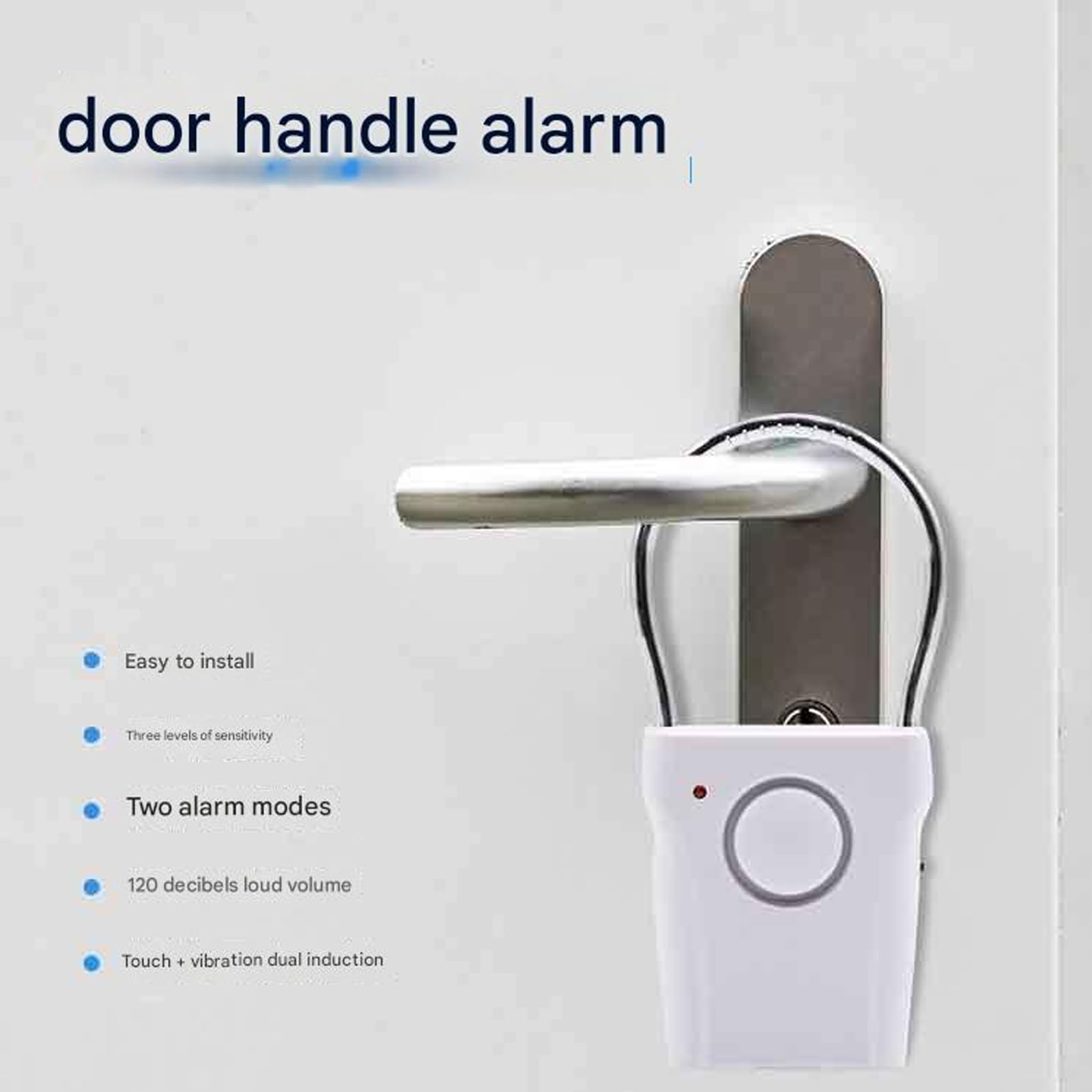 Sensores de alarma para manija de puerta con detección de vibraciones táctiles de sonido de 120 dB, tres modos de sensibilidad para el hogar