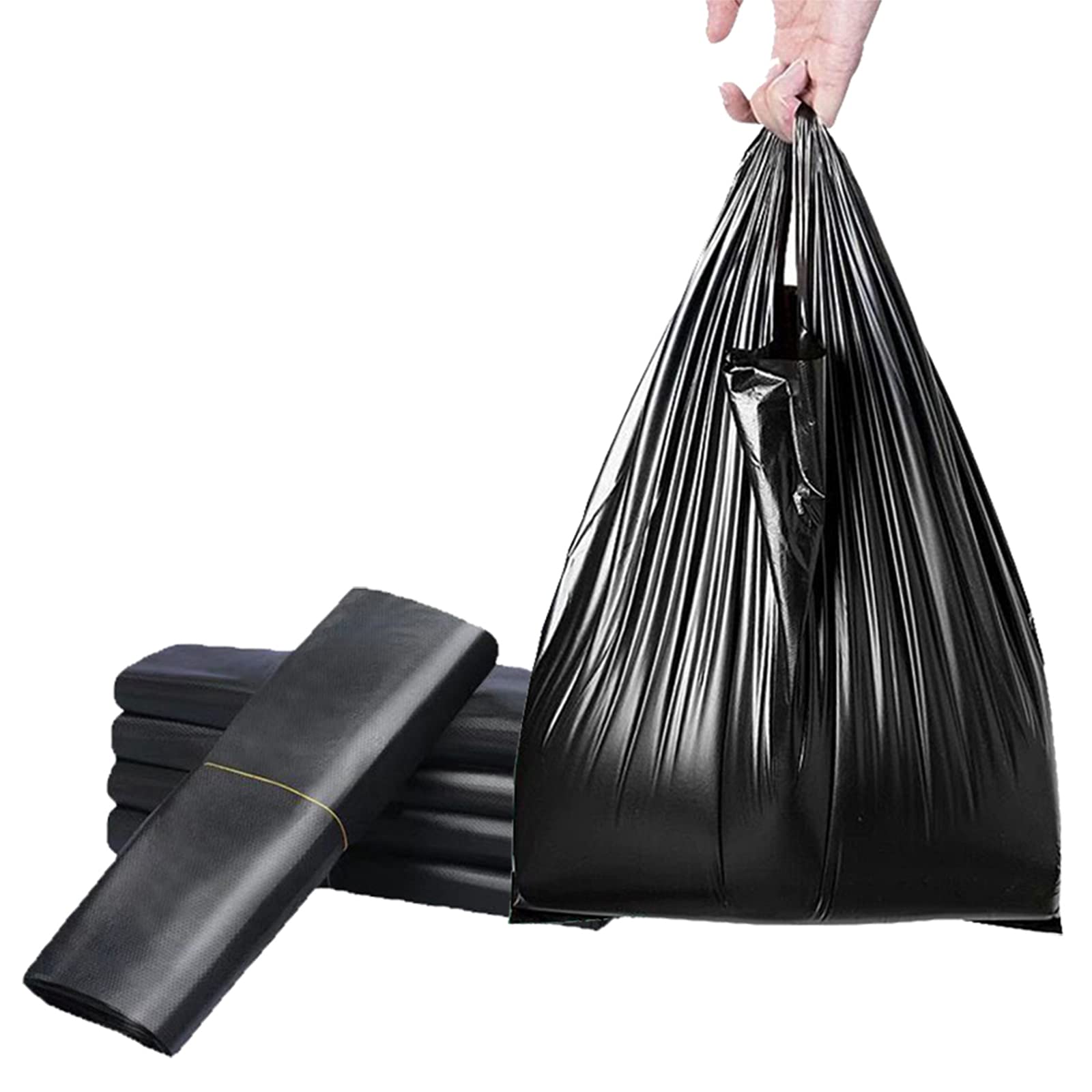 Trash Bags 4 Gallon， 60 Count Garbage Bags with Handle Plastic Bags， Black Opaque Tote Bag Suitable for Car Home Office 19.7x13.8 Inches