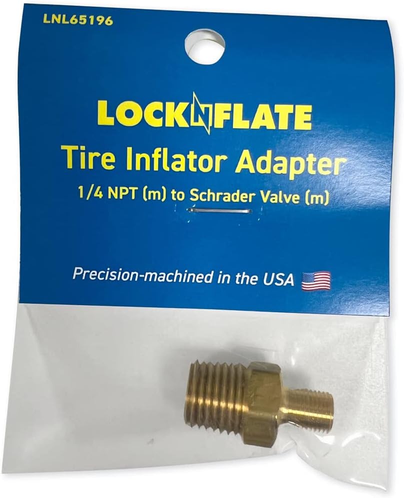 LockNFlate Tire Inflator Adapter 1/4 NPT (m) to Schrader Valve (m), Made in the USA, Brass, Upgrade the air chuck on any tire inflator, air compressor, or air hose. (Pack of 2)