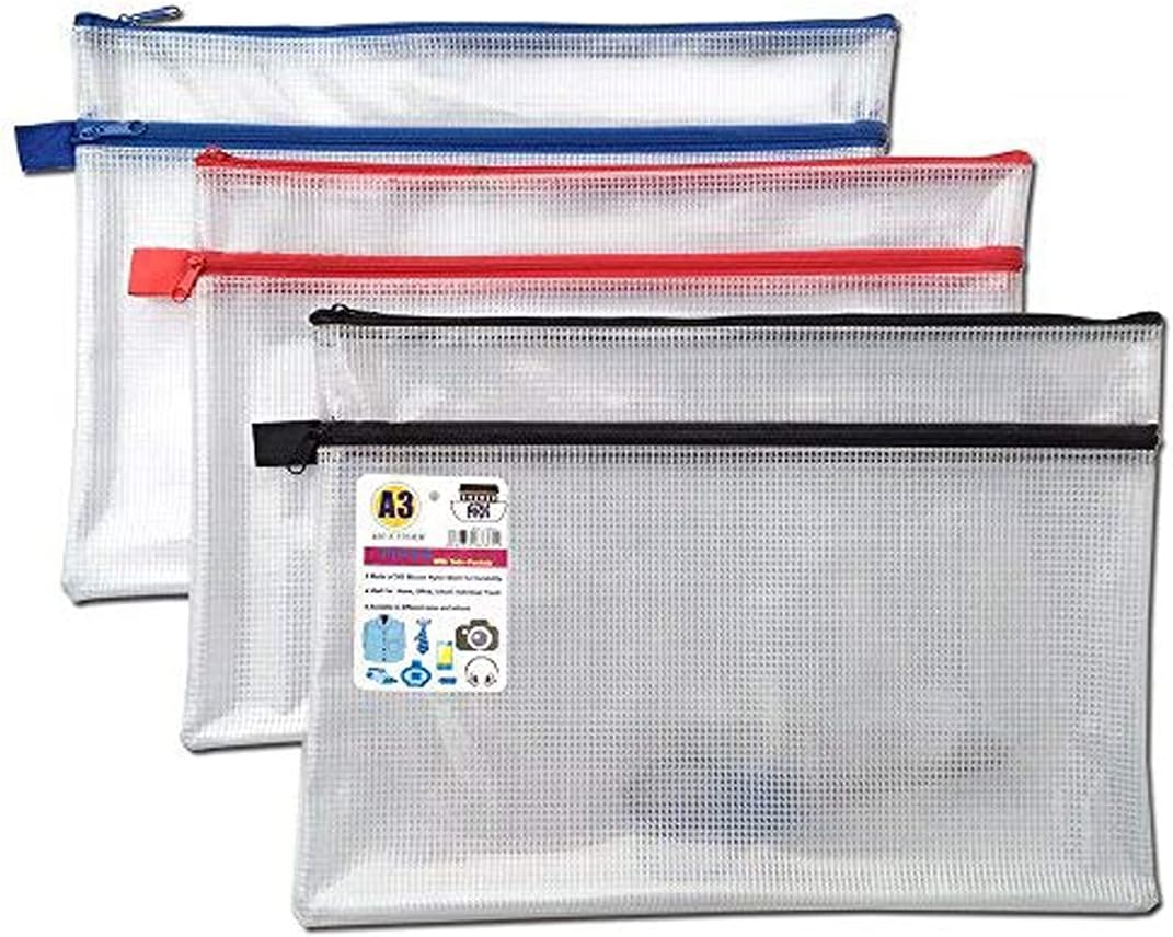 A3+ Twin Pocket Tuff Bag School Waterproof Storage Strong Pencil Pen Case Zip Wallet (460x 350mm) Single