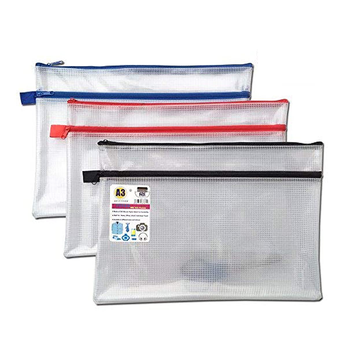 12 X A3+ Twin Pocket Tuff Bag School Waterproof Storage Strong Pencil Pen Case Zip Wallet (460X 350mm) By Ark from B&Q