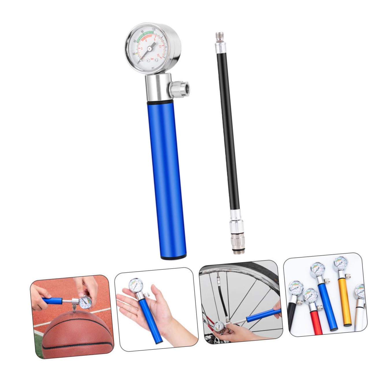 TOYANDONA Inflador de Balones y Bicicletas de Aluminio con Manómetro Bomba de Aire Portátil para Inflar Balones de Fútbol Baloncesto y Neumáticos de Bicicleta Inflador Duradero y Color Azul