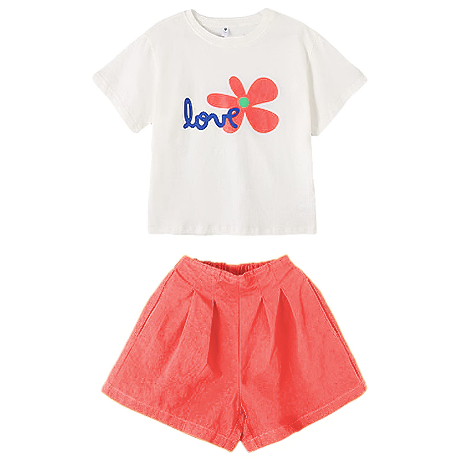 amropi Niña 2 Piezas Floral Camiseta de Manga Corta y Pantalones Cortos Verano Conjunto de Ropa 3-13 años