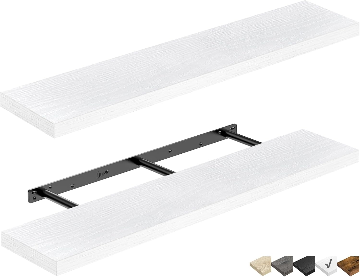 QEEIG Bathroom Shelves 48 inches Long Wall Shelf Large Extra Long 48 x 9 inch Set of 2, White (008-120W)