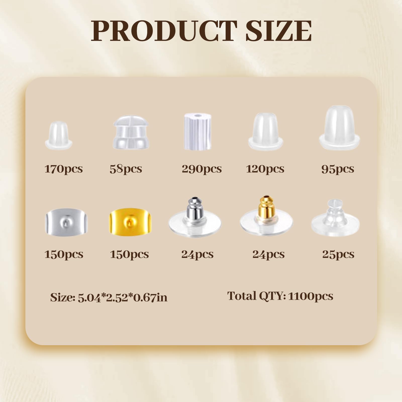 1100 Stück Ohrstecker Verschlüsse - 10 Arten Silikon Stopper Mit Aufbewahrungsbox