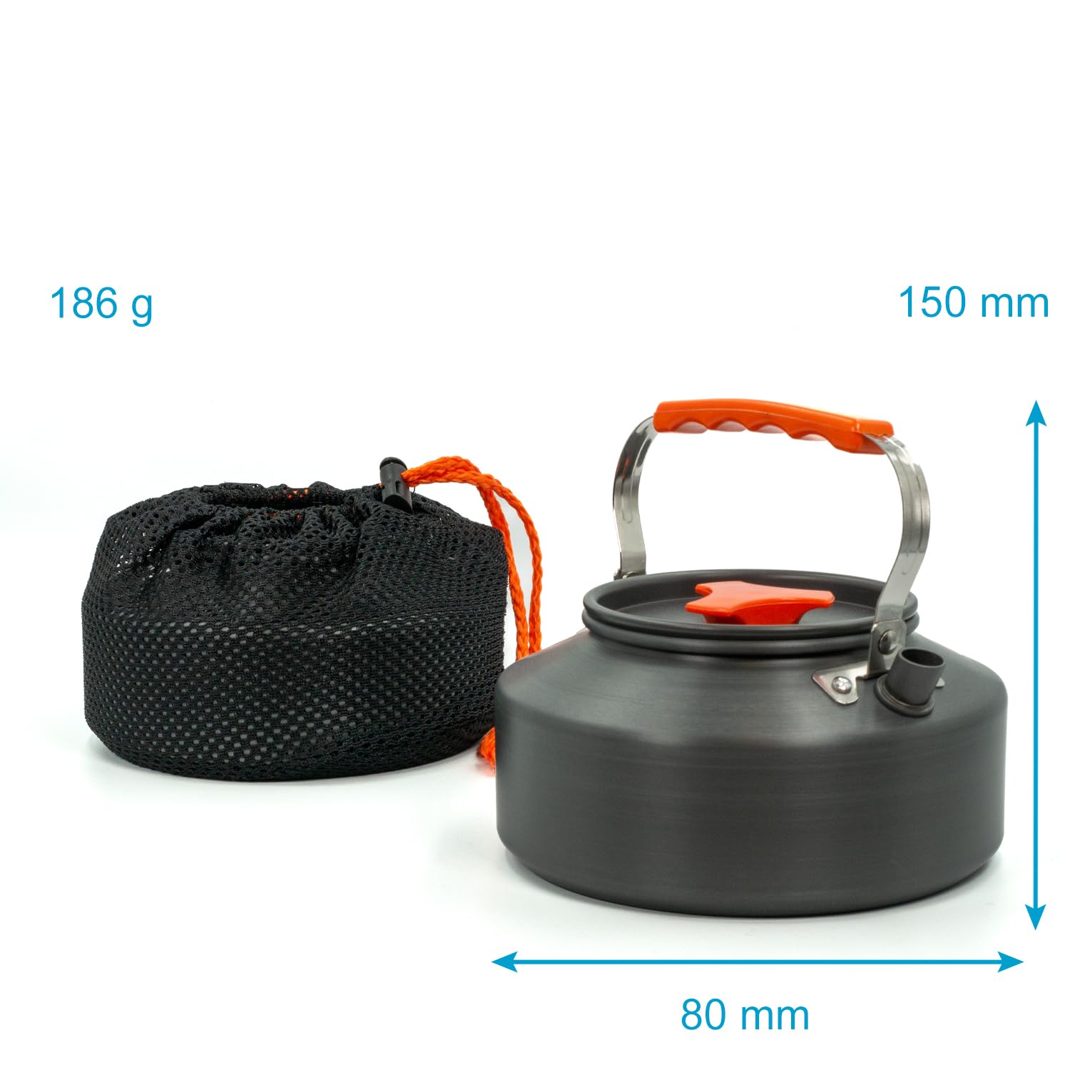Intirilife Bollitore da campeggio Bollitore da esterno in alluminio Arancione con capacità di 1.1 L - Per far bollire acqua tè caffè o zuppa in campeggio o in viaggio