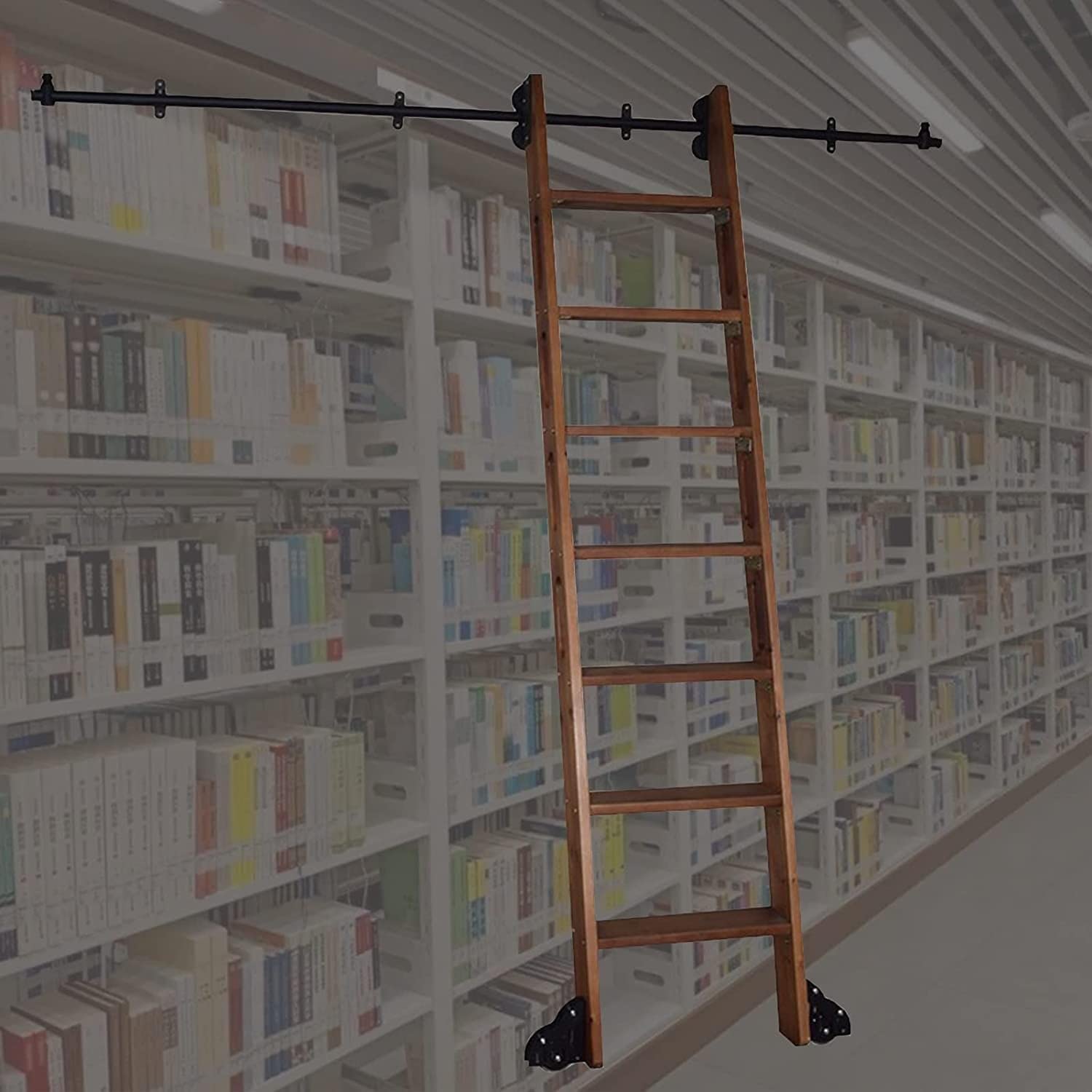 Kit de quincaillerie pour échelle roulante de bibliothèque avec rail rond en acier de 4,88 m