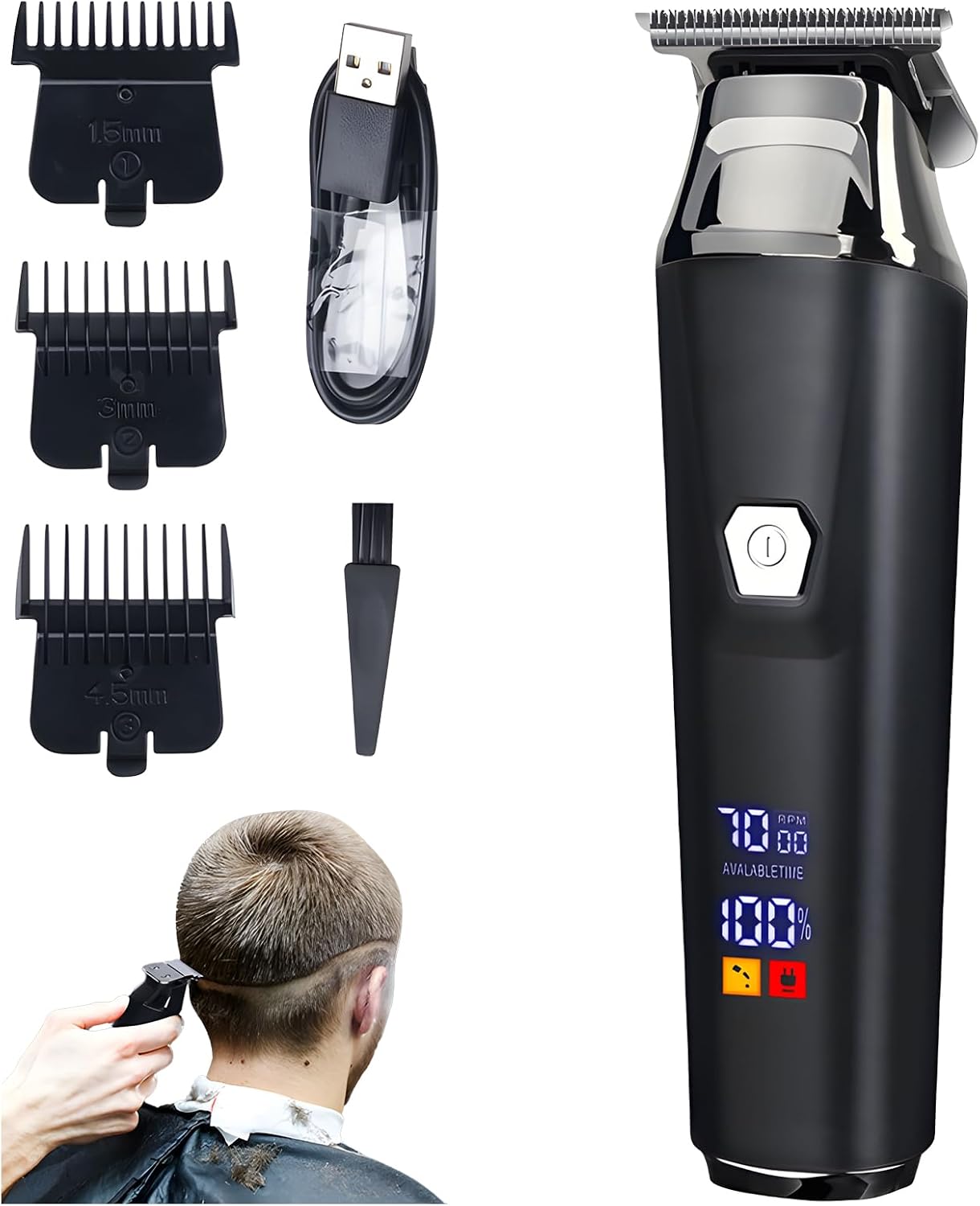 Household Digital Display Professional Electric Hair Clipper Set, Clippers and Trimmers Set with Maquinas De Cortar Pelo Profesionales Wall, Geta Clean, Fresh Haircut at Home (2 Set)