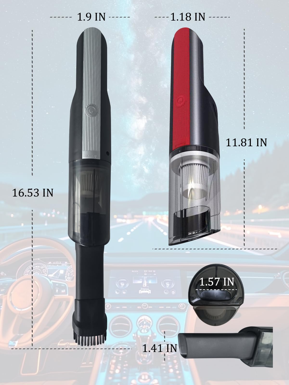 Sunbaba Portable Car Vacuum USB Quick Charge Handheld Vacuum Cordless with Crevice Tool LED Light HEPA Filter for Car Home Pet Hair Dust