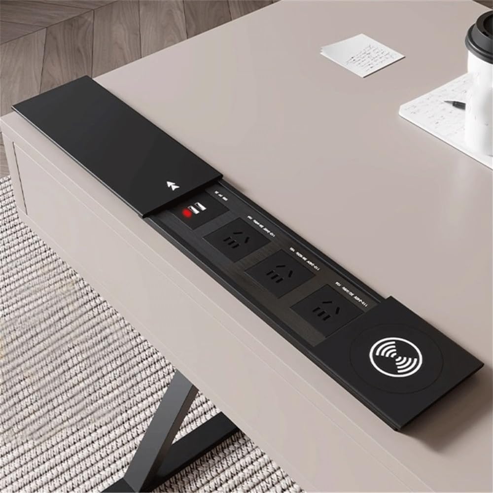 Stacja robocza PC Biurko do laptopa w domowym biurze, biurko w nowoczesnym, prostym stylu, z litego drewna, z gniazdami ładowania(3XL)