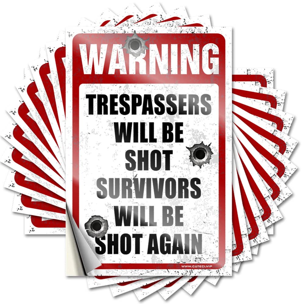 Tool Box Stickers Warning Trespassers Will Be Shot Survivors Will Be Again Funny Sticker 10 Pcs Car Stickers and Decals Stickers for Car(8X12CM)