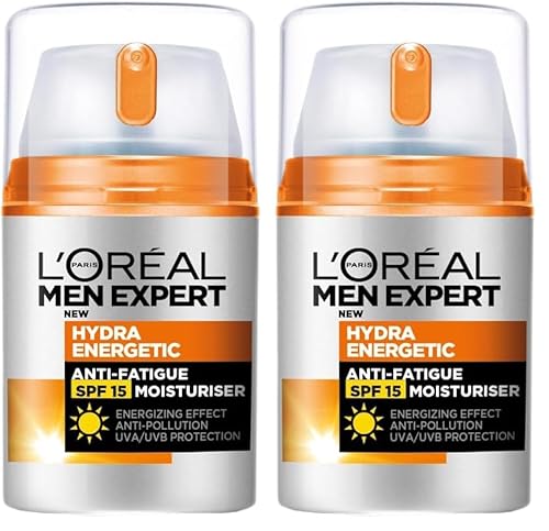 L'Oreal Paris Men Expert Anti-Fatigue Facial Moisturiser for Men, With Vitamin C and SPF15, Men Expert Hydra (Pack of 2)