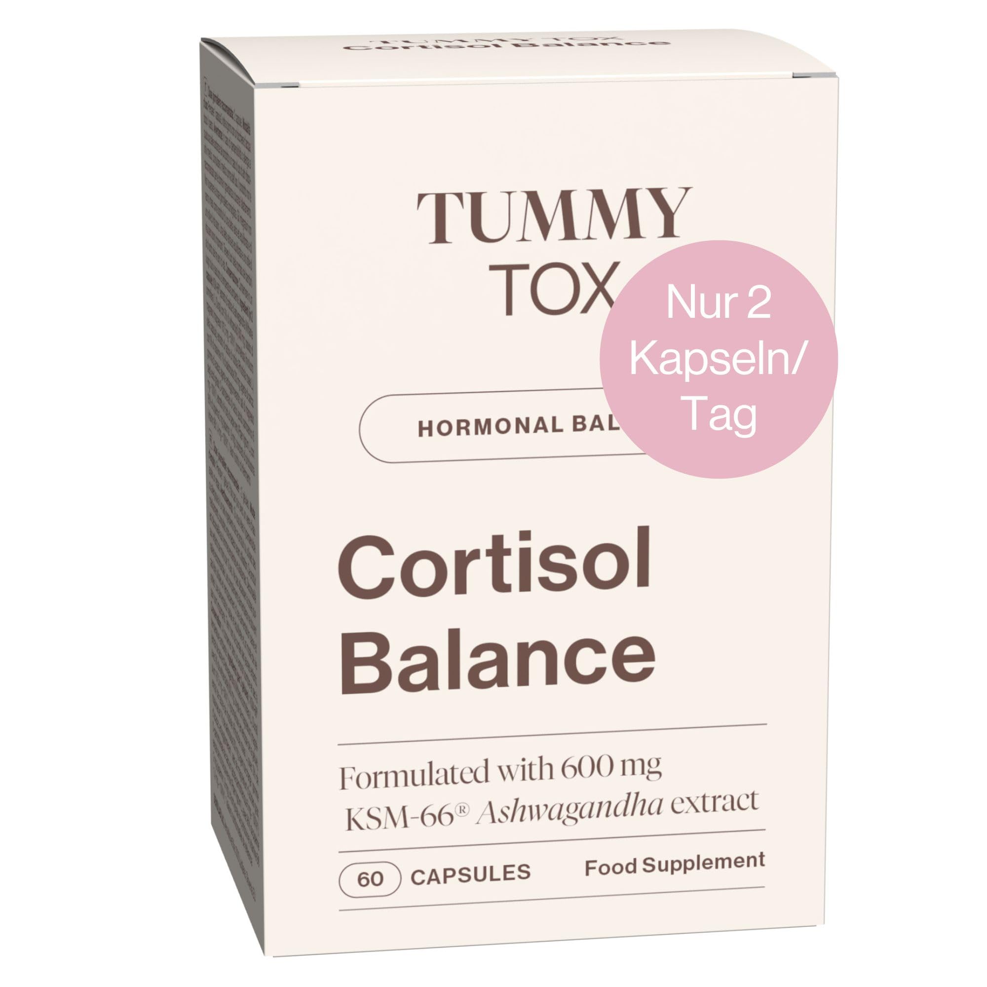 TummyTox, Ashwagandha 600 mg, Rhodiola Rosea, Magnesium, Vitamin B6 und Vitamin B5 – 60 Kapseln für 30 Tage – Cortisol Balance