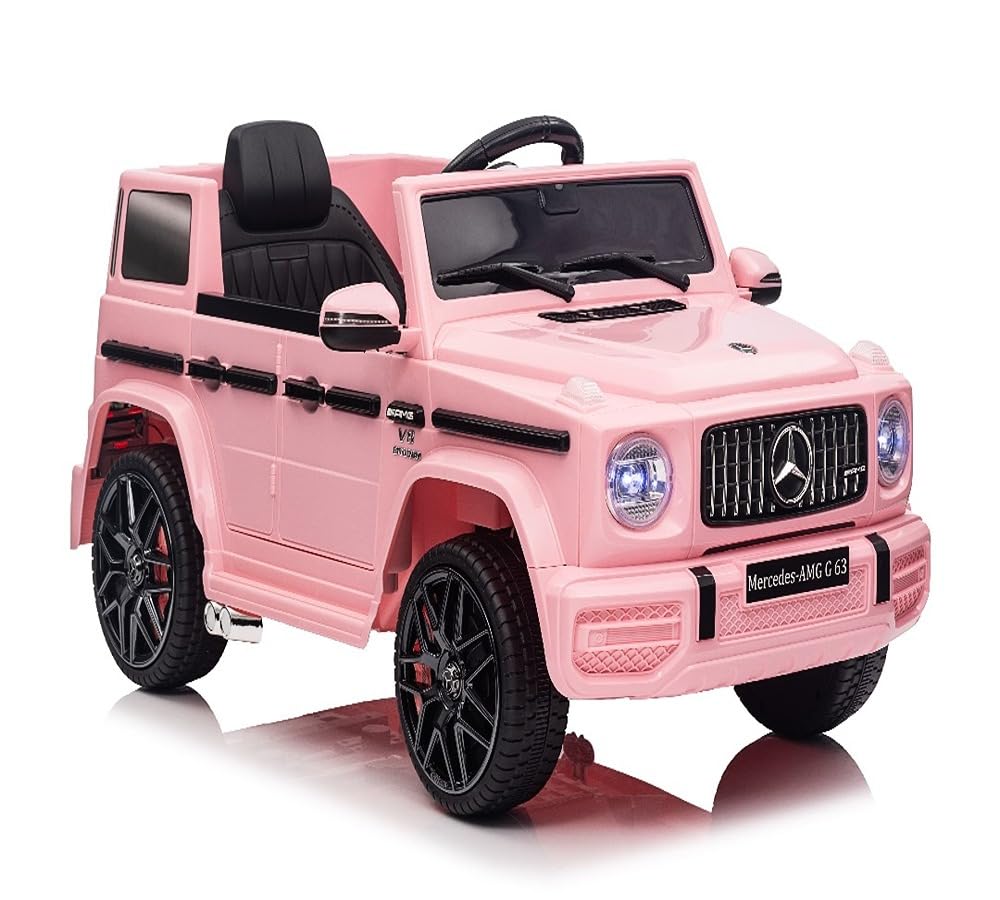 Factual Toys Official Licensed Mercedes-Benz AMG G63 12V Battery Ride On Car with Remote Control for Kids, Suspension System, Openable Doors, LED Lights, Music MP3 Player - Pink (PINK)