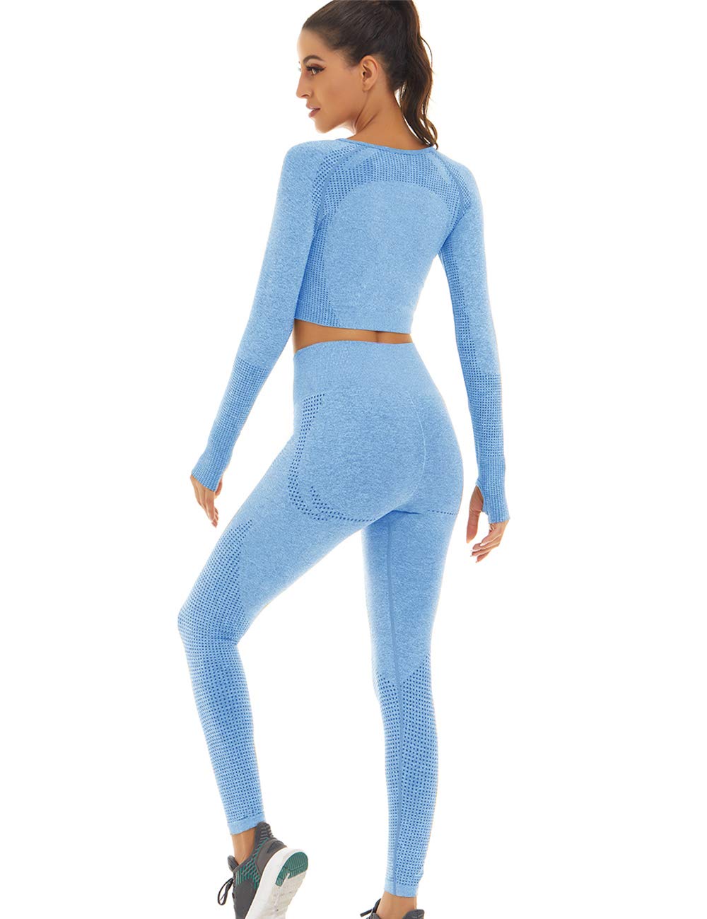 Toplook Women Seamless Workout Outfits Athletic Set Leggings + Long Sleeve Top 2 Pieces