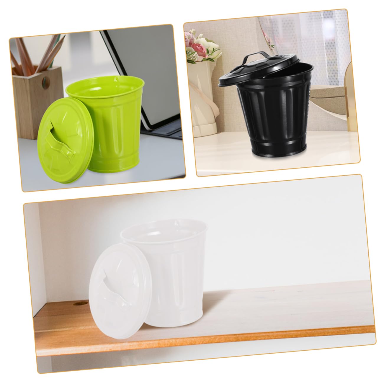 KONTONTY Decorative Trash Cans for Bedroom Small Garbage Can Lid Desk Waste Bin Home Office Decorative