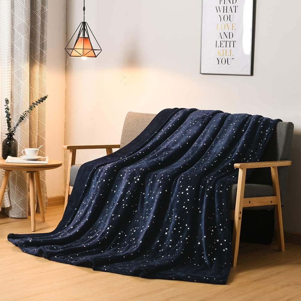 NANPIPER Throw Blanket, Ultra Soft Thick Microplush Bed Blanket, All Season Premium Fluffy Microfiber Fleece Throw for Sofa Couch (Throw Size 90"x90", Navy Blue)