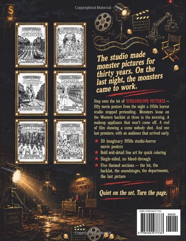 Retro Backlot Shockers: A Vintage Coloring Book for Adults with 50 Imaginary 1950s Horror Movie Posters — Where the Monsters Got Out of the Movies and Into the Studio (Screamscope) image 3