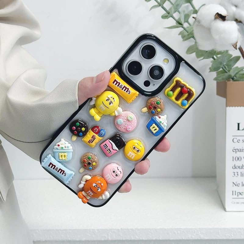 Image of Case Creation for iPhone 14 Plus 3D Cartoon Chocolate Candy Phone Case, Luxury New Sugar Coated Chocolate Love Funny Fashion Glitter Cute Colorful Epoxy Hard Cover for Apple iPhone 14 Plus (Black)