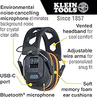 Vista 2 de Klein Tools AESEM1S Smart Sense Electronic Hearing Protection Safety Earmuff with Bluetooth & Situational Awareness, NRR 23dB, 25hr Runtime