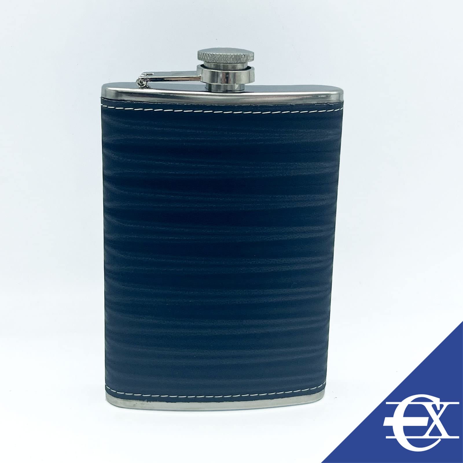 EUROXANTY Set fiaschetta e accessori,Fiaschetta in alluminio con 4 bicchieri ,liquore con imbuto,Fiaschetta per liquori con imbuto,Fiaschetta per Whisky con tappo imperdibile,Fiaschetta metallica,Blu