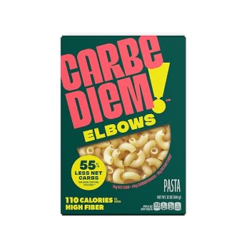 Carbe Diem!, Elbows, Lower Net Carb Pasta with Traditional Flavor & Texture, 8 grams of Protein, 55% Fewer Net Carbs & Only 110 Calories Per Serving