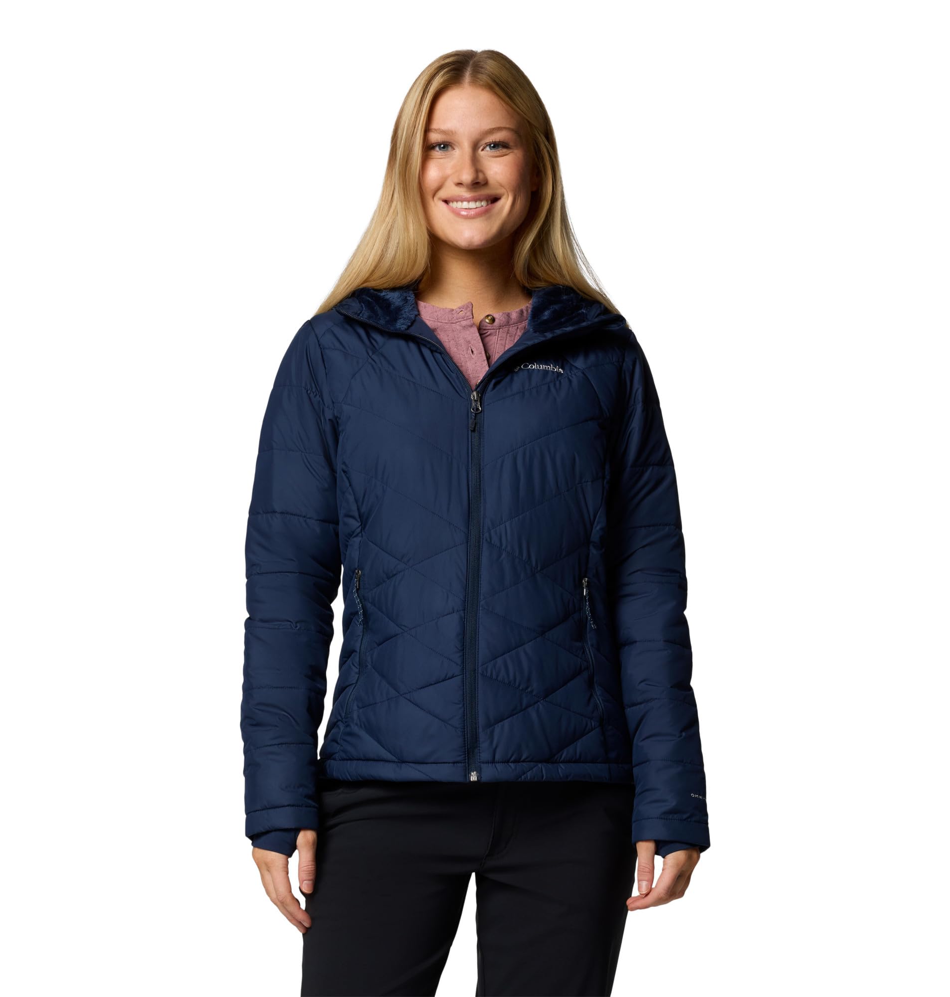Columbia Women's Heavenly Hooded Jacket, Hooded Puffer Jacket, Collegiate Navy, S