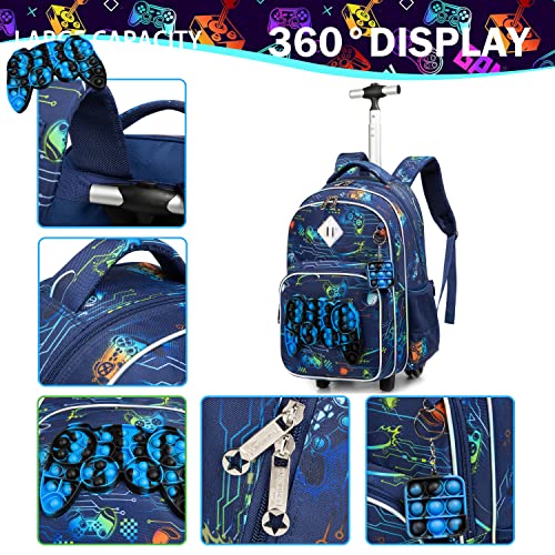 Meetbelify Rolling Backpack for Boys with Wheels Kids Travel Suitcase Laptop Luggage with Lunch Box Set for Boys Age 6-84