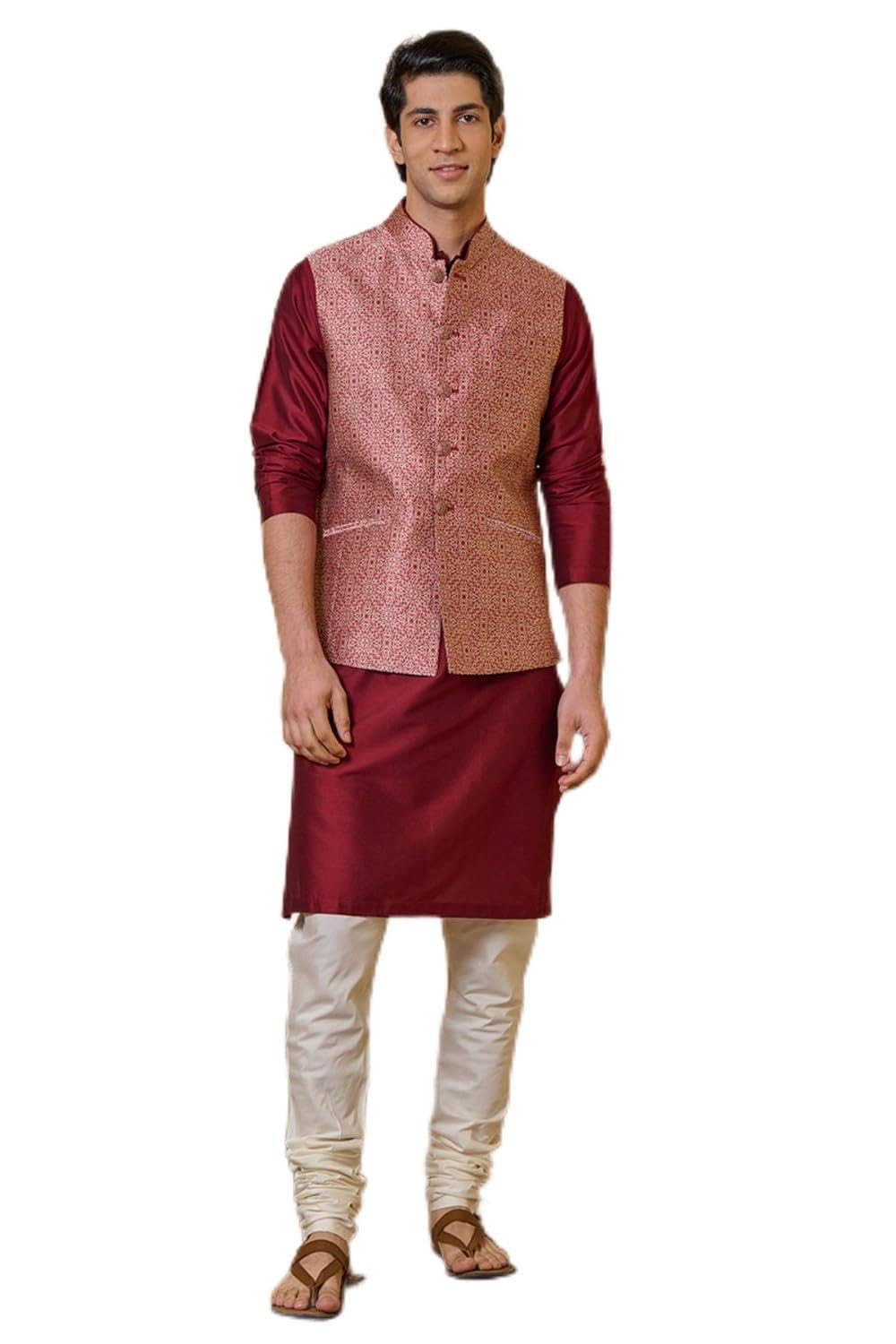 Maroon Resham Brocade Bundi For Men-image-40