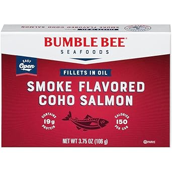 Bumble Bee Smoke Flavored Red Coho Salmon Fillets in Oil, 3.75 oz (Pack of 1) - 19g Protein - Skinless, Boneless - Great for Snacks & Recipes - Gluten Free
