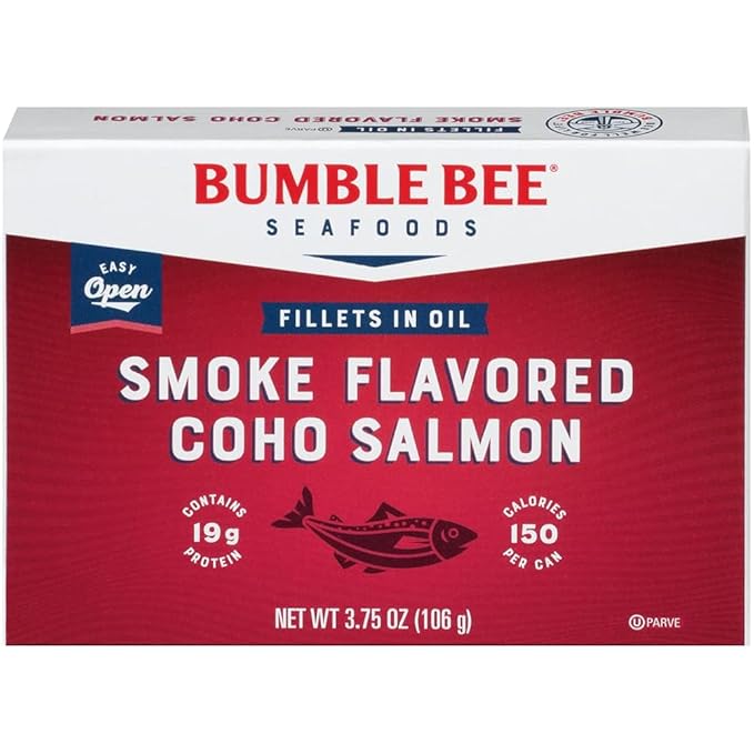 Bumble Bee Smoke Flavored Red Coho Salmon Fillets in Oil, 3.75 oz (Pack of 1) - 19g Protein - Skinless, Boneless - Great for Snacks & Recipes - Gluten Free