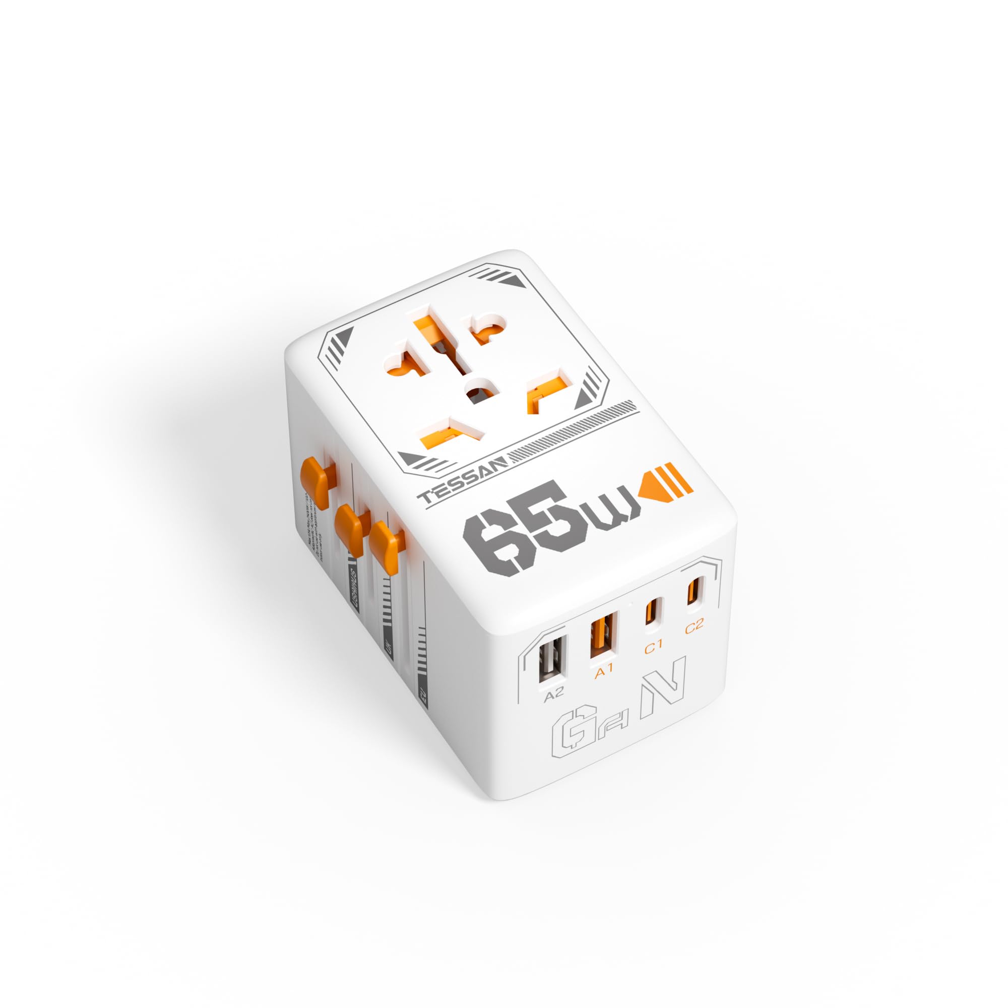 TESSAN GaN - Adattatore da viaggio da 65 W in tutto il mondo con 2 USB A e