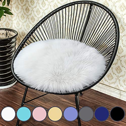 Junovo Premium Soft Round Faux Fur Sheepskin Seat Cushion Chair Cover Plush Area
