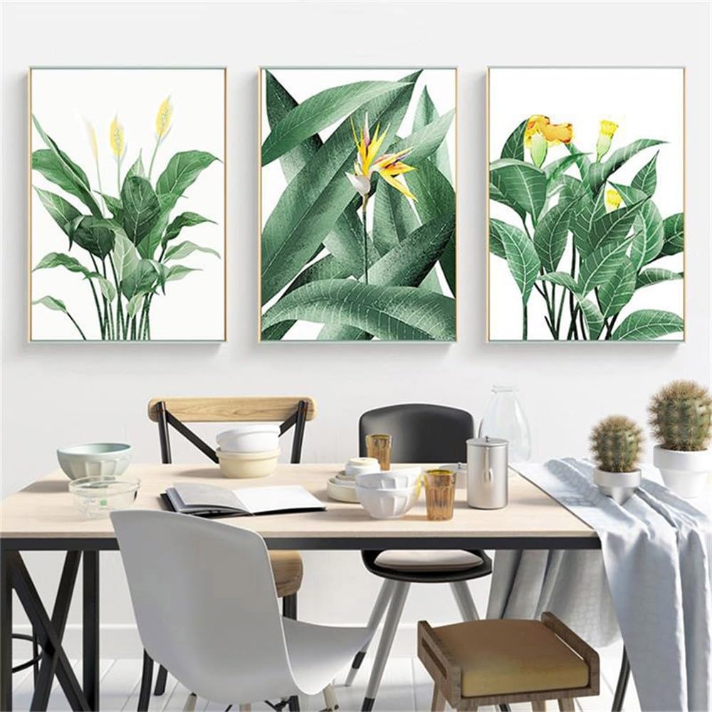 WBYZAC Wall Pictures-Abstract Flower Leaf Botanical Canvas Poster Nordic Landscape Print Modern Wall Art Painting Nature Bedroom Kitchen Picture Home Decor-30 * 50cm*3PCS (No Frame)