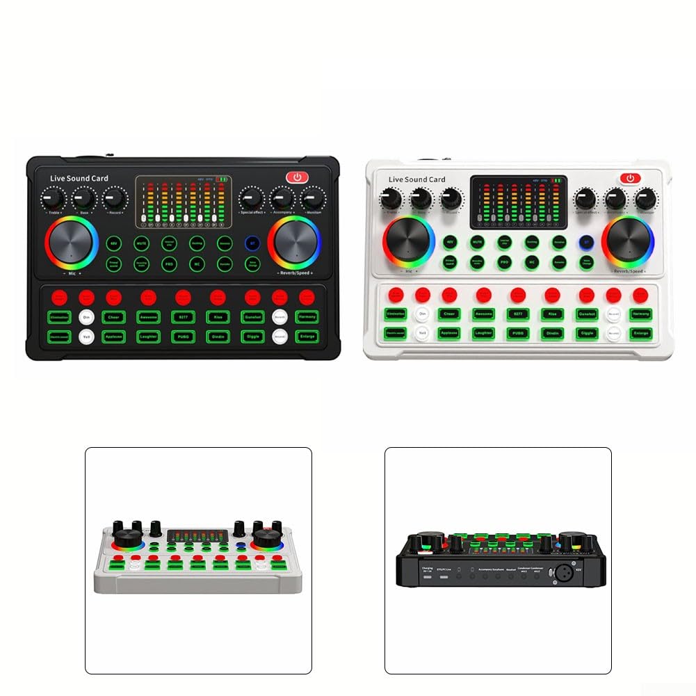 Live-Soundkarte, M3-Soundkarte, Podcast-Ausrüstung, Mikrofon, Audio-Mixer, Audio-Sound, Voice-Streaming, Live-Streaming für Live-Streaming, mehrere Effekte, Sprachwechsler Soundkarte (weiß)
