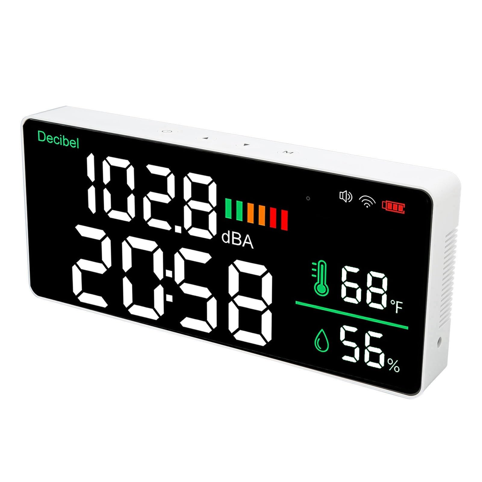 LED Decibel Messgerät 2, 4 G WiFi LED Decibel Messgerät -Schallpegelmessgerät mit 11 Zoll -Dezibel -Messgerät Temperaturfeuchtigkeitsmessgerät mit Geschwindigkeit Einstellbarem Design Montiert