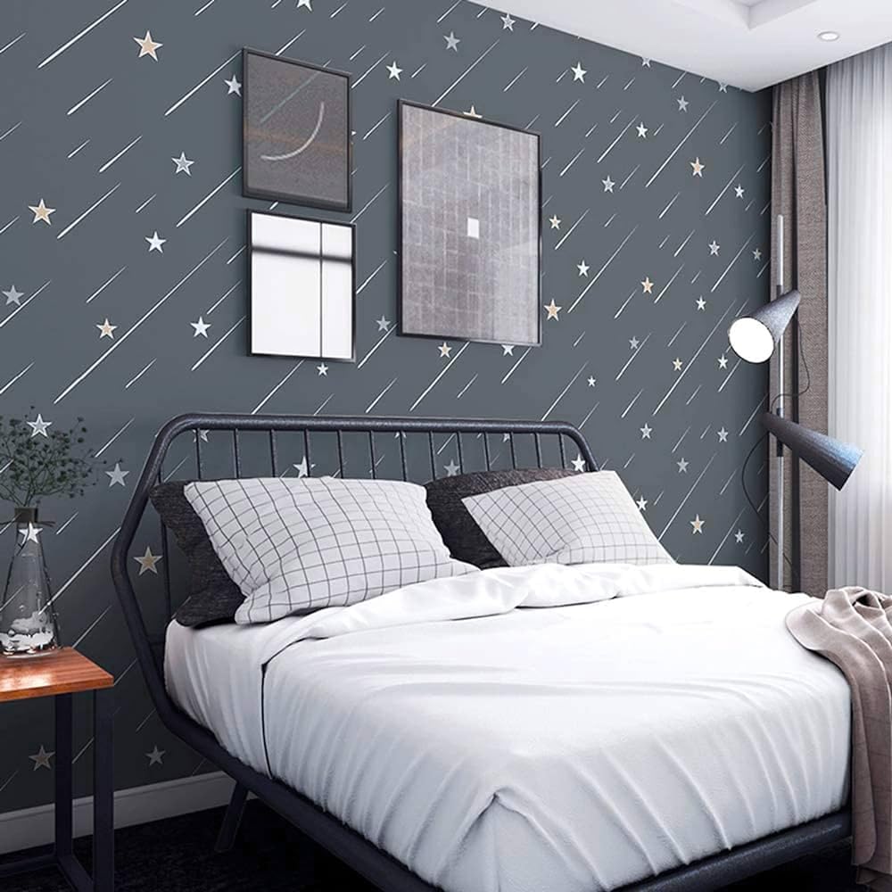 Pringo Waterproof Self Adhesive Golden Star Wallpaper Wall Sticker for Living Room Hall Bedroom Decoration PVC Vinyl DIY Wall Stickers 45 x 305 cm - Grey