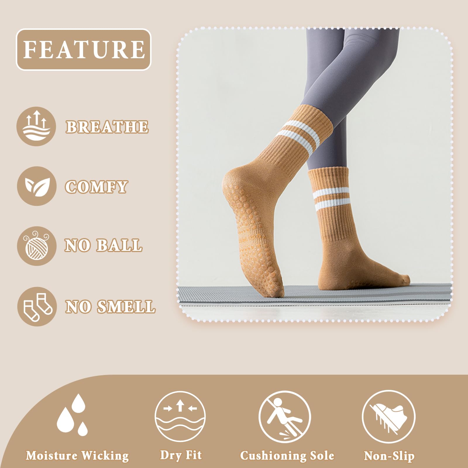 10 pares de calcetines largos antideslizantes con agarres para mujer, yoga, barra pura, ballet, entrenamiento, baile, 10 pares